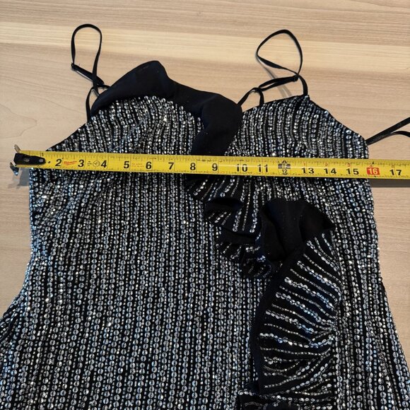 Parker Parker Justine Sequin Ruffled Frill Black Silver Camisole Top X-Small XS - Picture 8 of 9